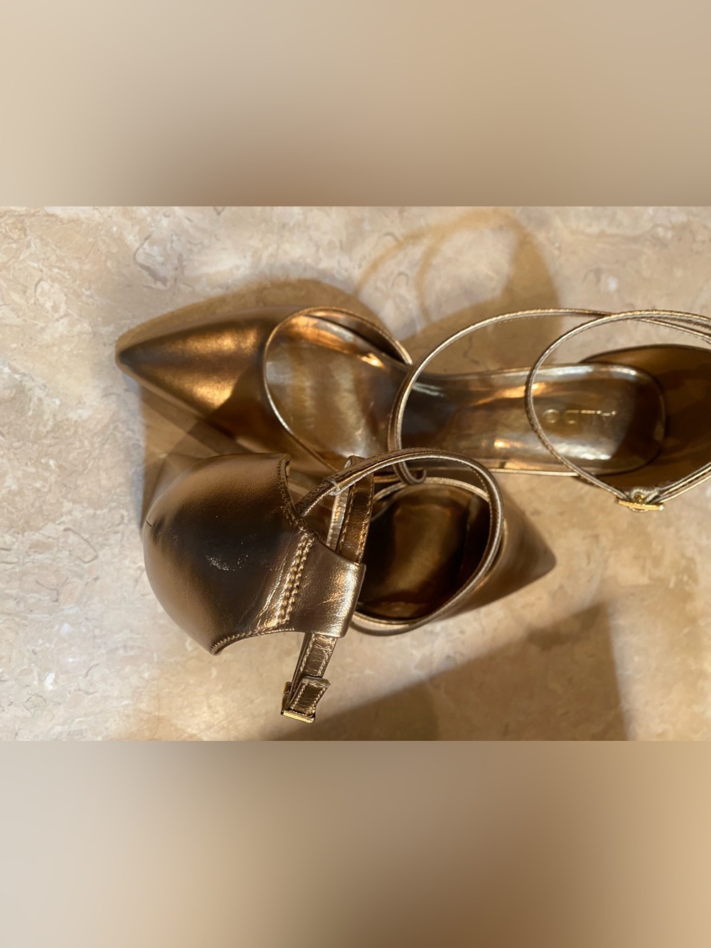 Aldo Metallic Bronze Pointed-Toe Ankle-Strap Heels - Picture 5 of 9